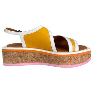 Robert Clergerie Umal Talco Blanc Agneau Soleil Yellow White Sandals 8.5 NWT